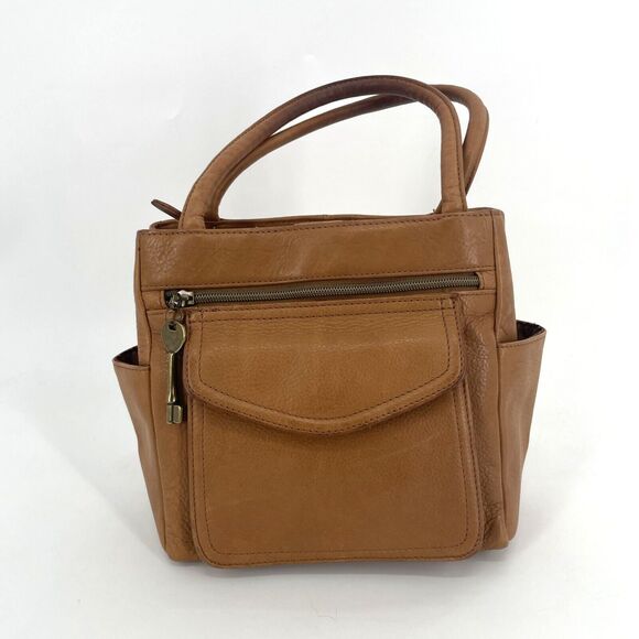 Vintage Fossil Brown Leather Mini Tote Key Purse Double Handles Handbag 75082 - Picture 4 of 14